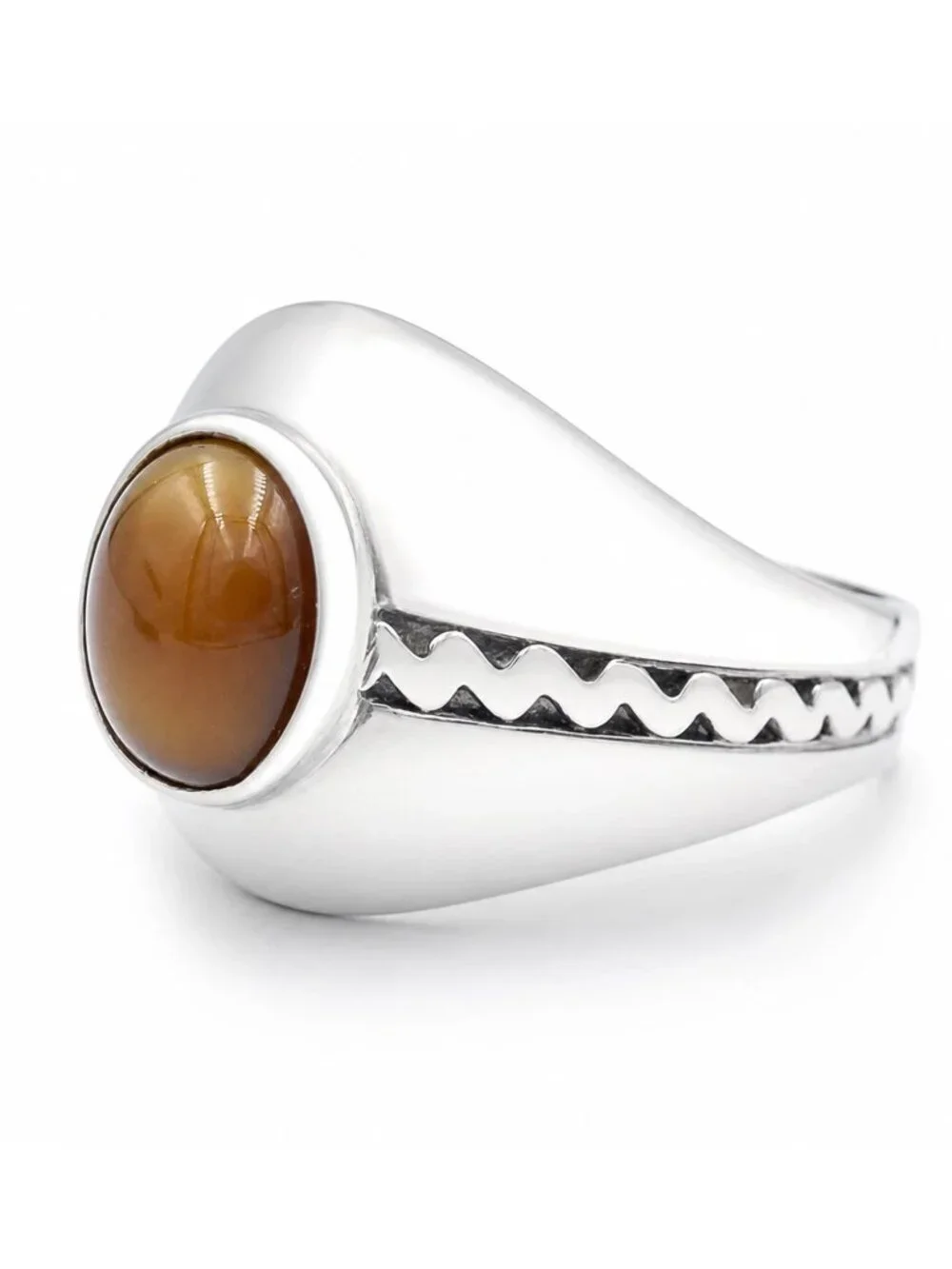 Genuine Tiger Eye Men's Ring .925 Sterling Silver